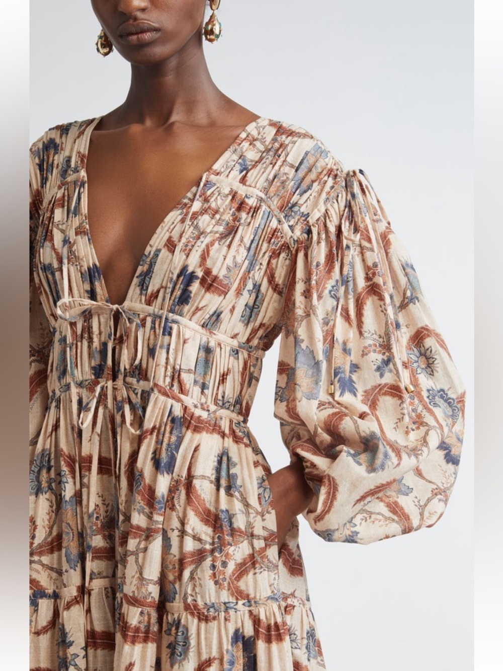 Zimmermann Ascension Tie Billow Long Sleeve Tiered Maxi Dress - size 2 - Picture 4 of 15